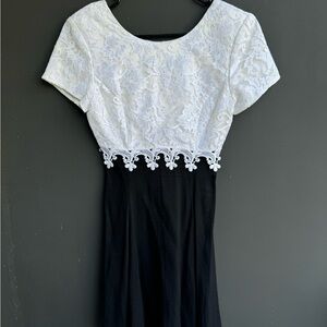 Gunne Sax White Lace Bodice Black Skirt Mini Dress